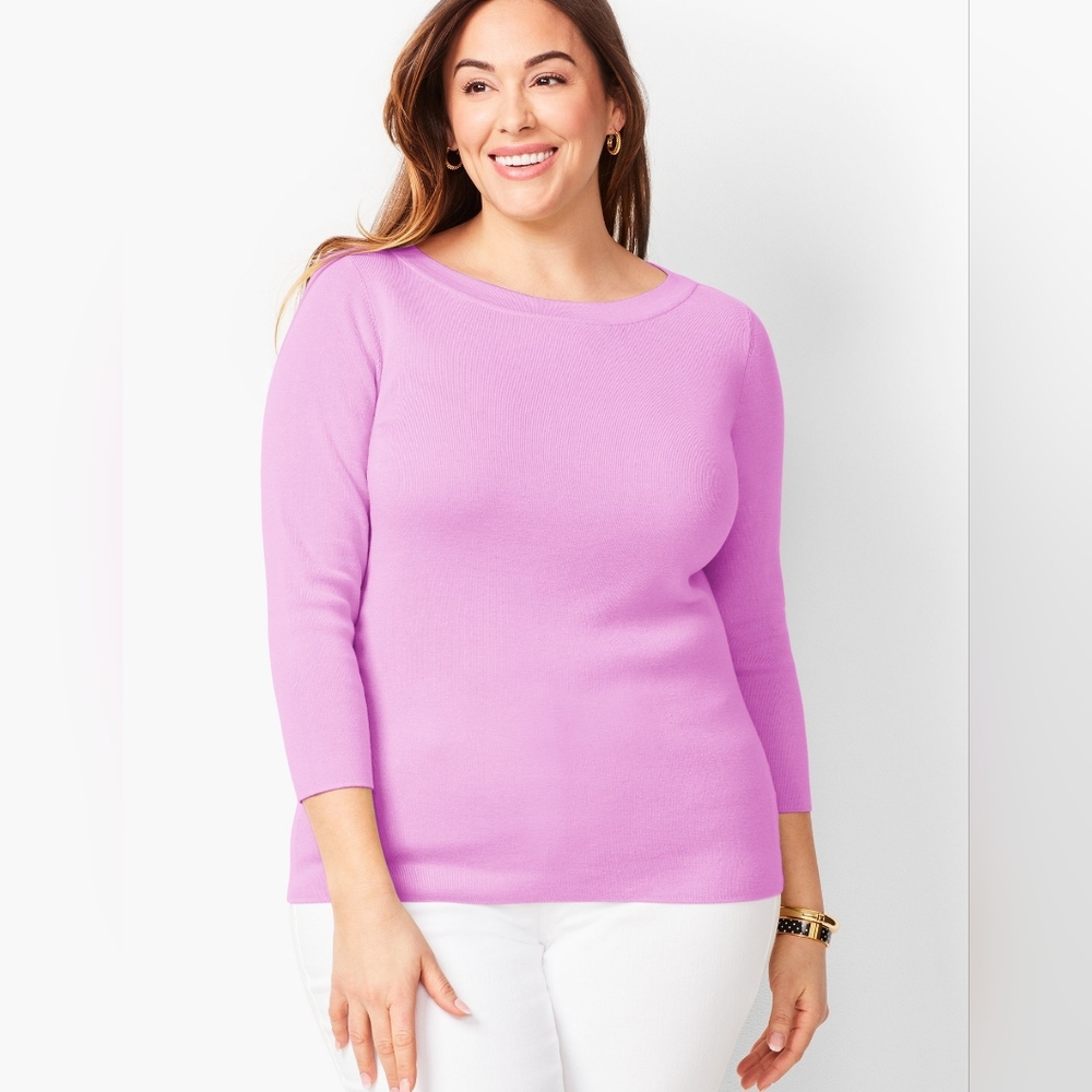 Talbots Classic Bateau-Neck  Blouse Solid Purple Women's Size 3X Casual Preppy